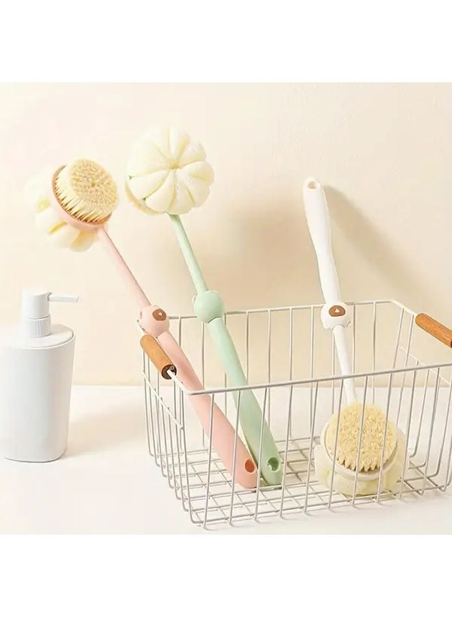 Pink Long Handle Shower Brush Loofah And Bristle Back Scrubber For Exfoliation And Massage Men Women - Image 5